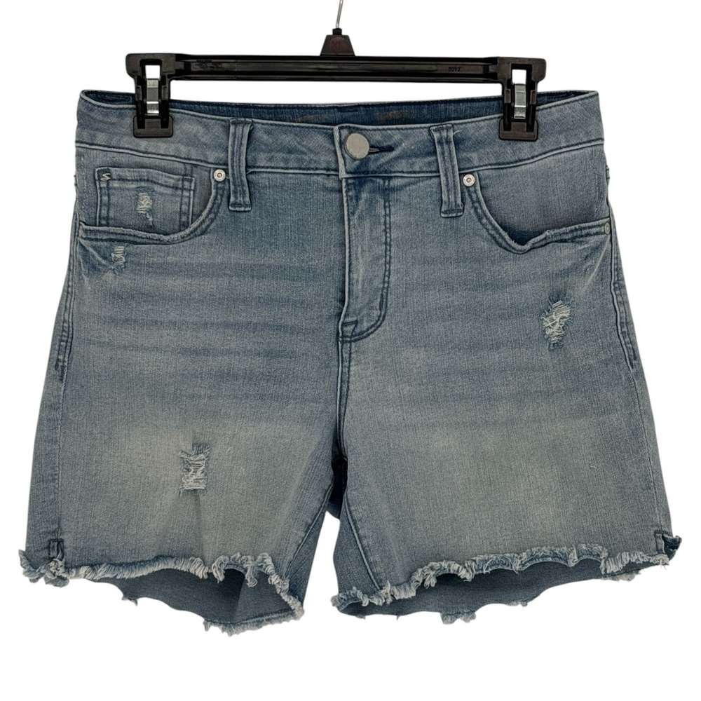 Seven7 Distressed Denim Shorts Frayed Hem Mid Rise Blue Womens 6